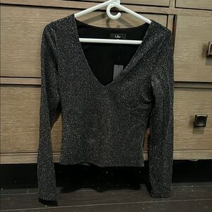 Lulu's Black Shimmer V-Neck Top
